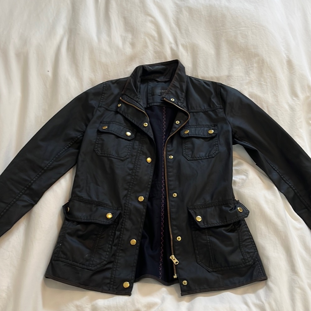 J Crew Downtown Field Jacket Safari Waxed Cotton Mossy Black